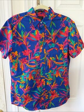 J. Crew Short Sleeve Floral Button-Up Shirt - Blue Multi